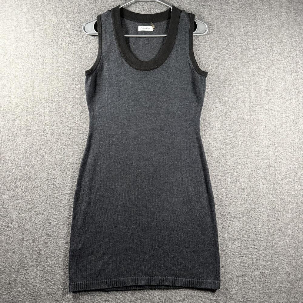 Y2K Calvin Klein Knit Tank Dress Womens Charcoal Black Sleeveless L Tight Mini